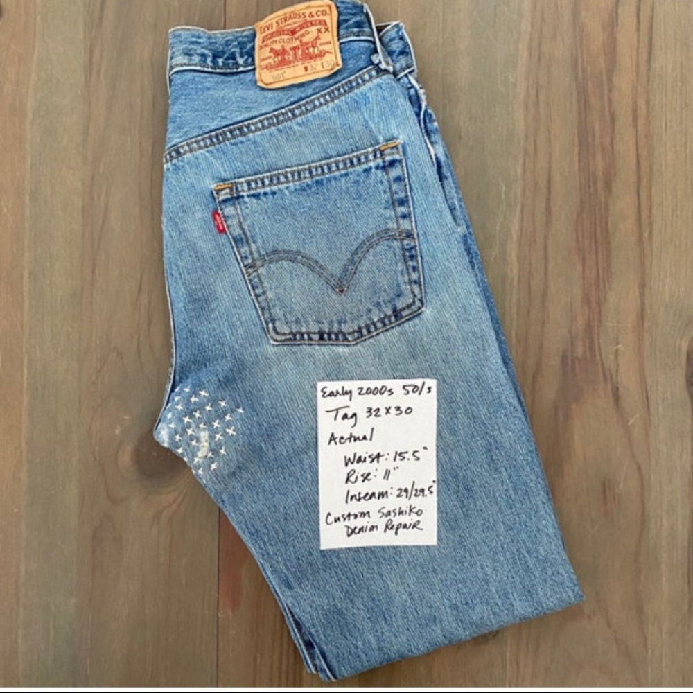 Vintage Levis 501s Early 2000s Custom Sashiko Hand Repair Tag 32x30 Actual 31x29